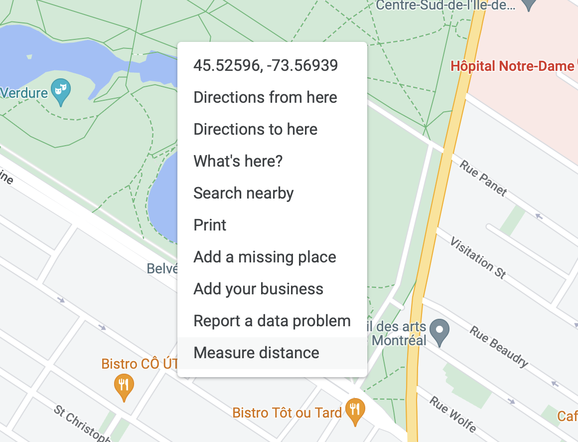 Measure distance in Google Maps