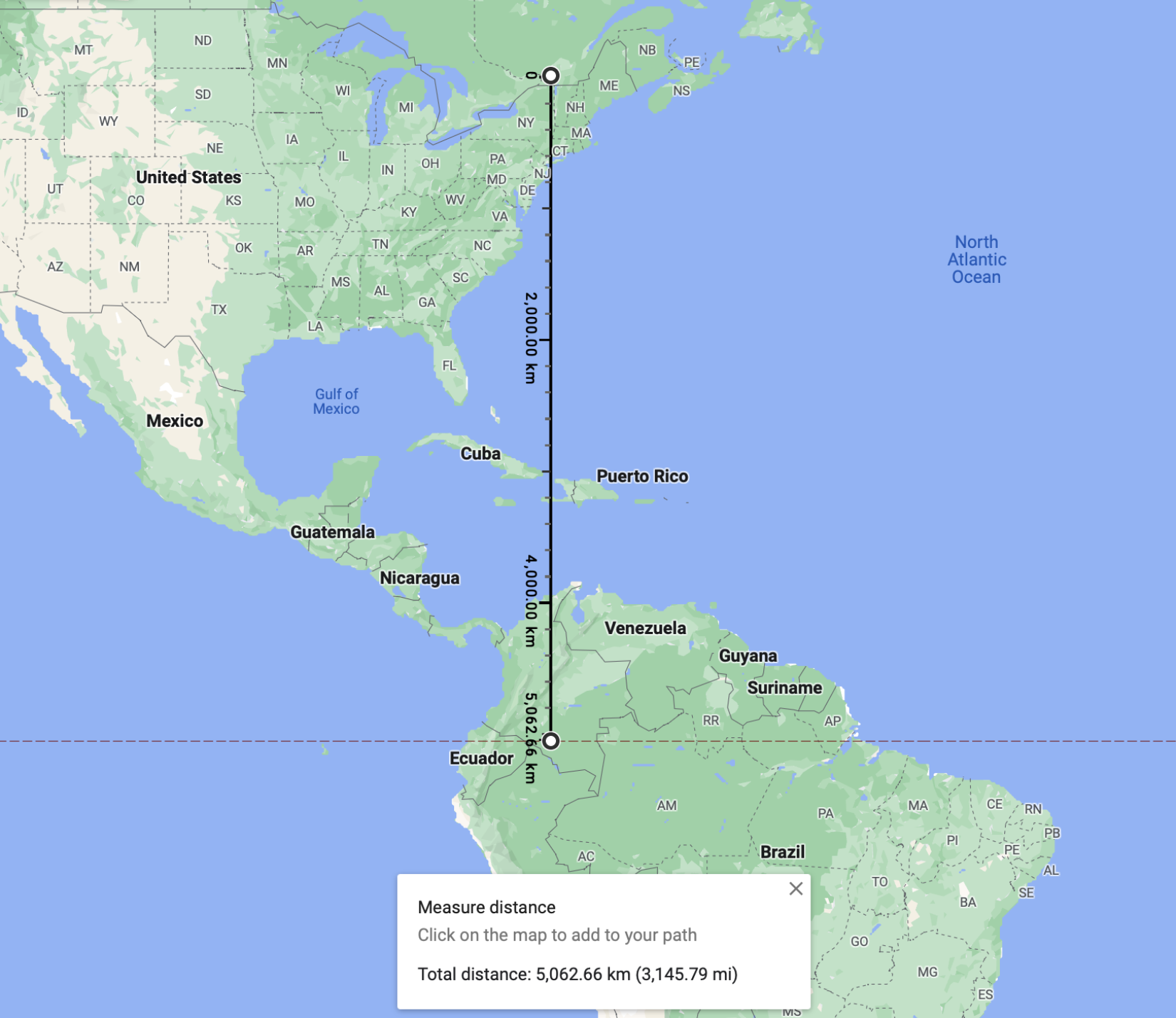 Equator and location in Google Maps.
