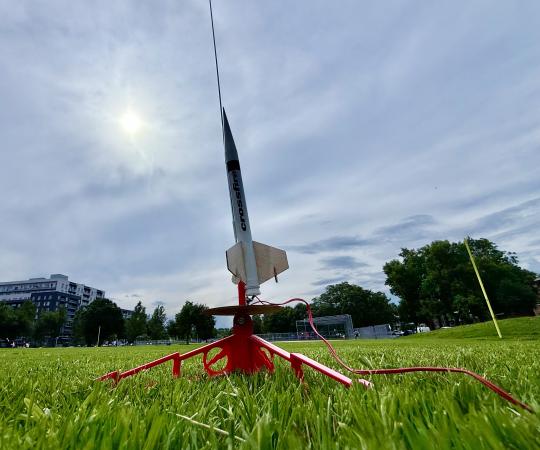 Model rocket on launch pad